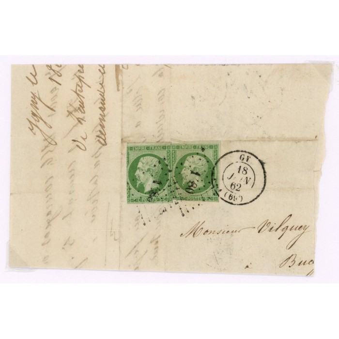 12 Oblitéré PC 1480 du 18/01/1862 - Depart Gy (69) - 2 Timbres - Cote 437 Euros
