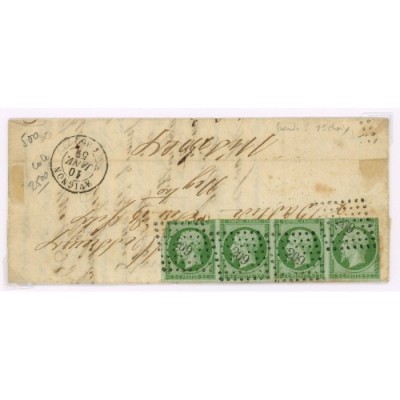 12 Oblitéré PC 209 du 10/01/1857 - Depart Avignon (86) - Bande de 4 - Cote 428 Euros