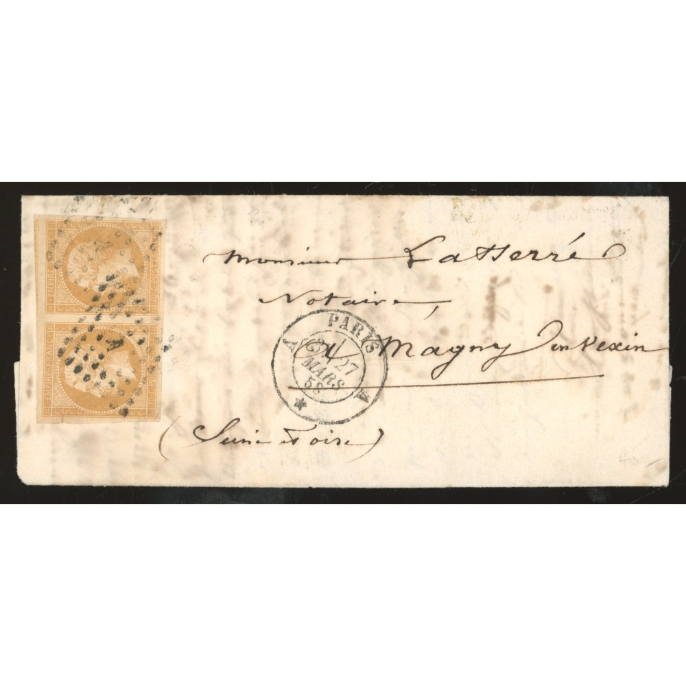 13 Oblitéré A du 27/03/1858 - Depart Paris (60) - Paire - Cote 50 Euros