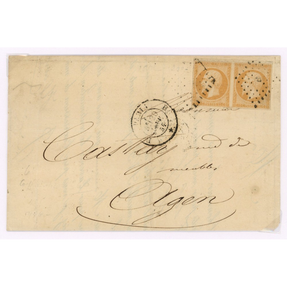 13 Oblitéré B du 1857 - Depart Paris (60) - Paire - Cote 50 Euros