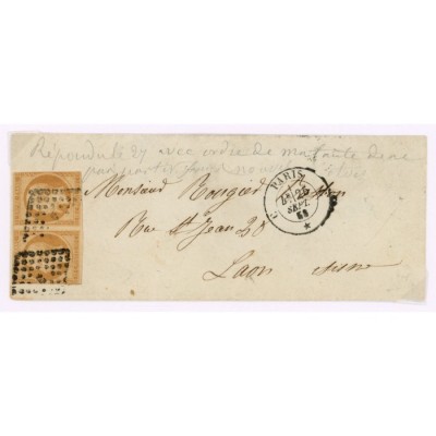 13 Oblitéré C du 25/09/1858 - Depart Paris (60) - Paire - Cote 50 Euros