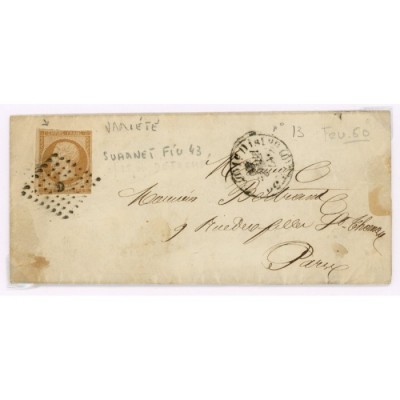 13 Oblitéré Distribution D du 1860 - Depart Paris (60) - Variété cassure en haut - Cote 100 Euros