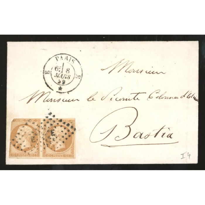 13 Oblitéré E du 08/03/1859 - Depart Paris (60) - Paire - Cote 50 Euros