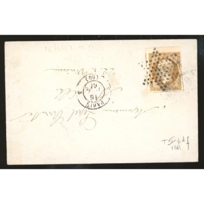 13 Oblitéré Etoile 1861 - Depart Paris (60) - Bord de Feuille - Cote 42 Euros