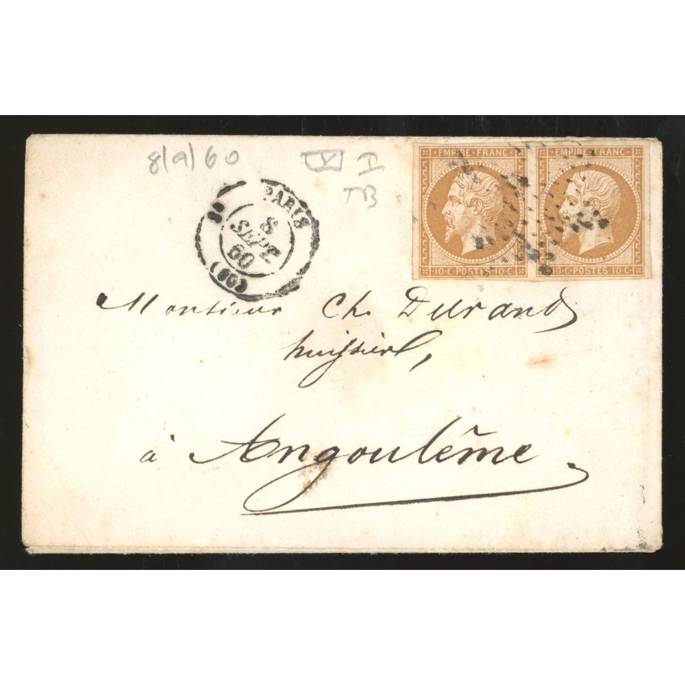 13 Oblitéré Etoile du 08/09/1860 - Depart Paris (60) - Paire - Cote 50 Euros