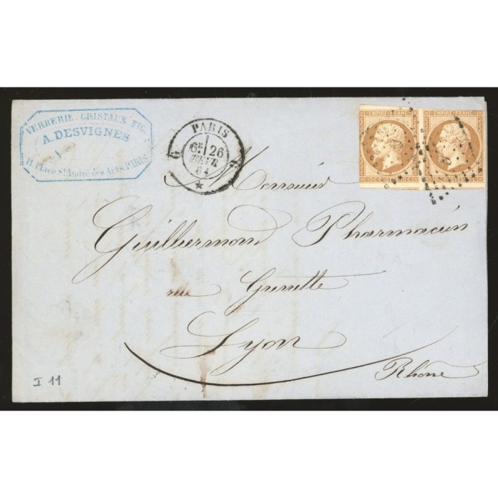13 Oblitéré G du 26/02/1861 - Depart Paris (60) - Paire - Cote 50 Euros