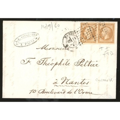 13 Oblitéré K du 14/09/1860 - Depart Paris (60) - Paire - Cote 50 Euros