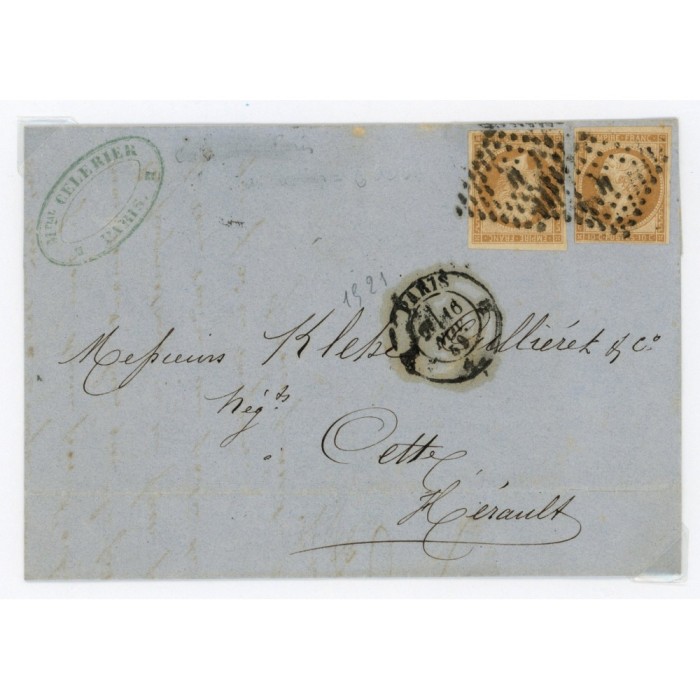 13 Oblitéré N du 16/11/1859 - Depart Paris (60) - 2 Timbres - Cote 50 Euros