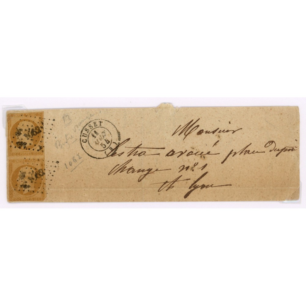 13 Oblitéré PC 1062 du 1854 - Depart Cusset (3) - Paire verticale - Cote 58 Euros