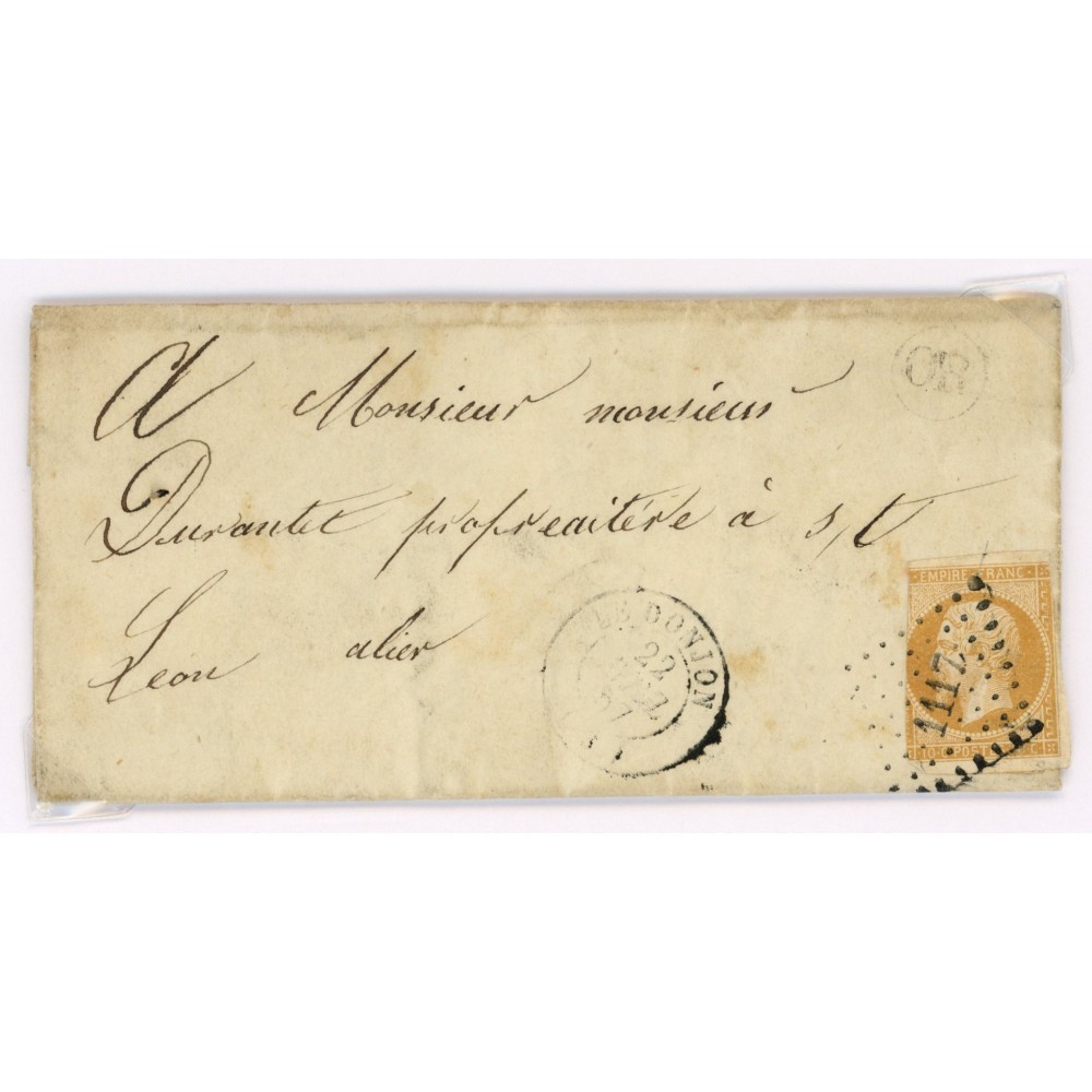 13 Oblitéré PC 1117 du 1857 - Depart Le Donjon (3) -  OR  dans un cercle - Cote 75 Euros