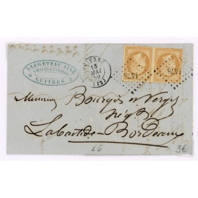 13 Oblitéré PC 1478 du 18/05/1859 - Depart Guitres (332) - Paire - Cote 65 Euros