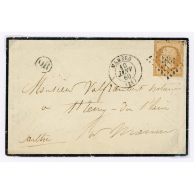 13 Oblitéré PC 1851 du 10/01/1860 - Depart Mamers (71) -  OR  dans un cercle - Cote 60 Euros
