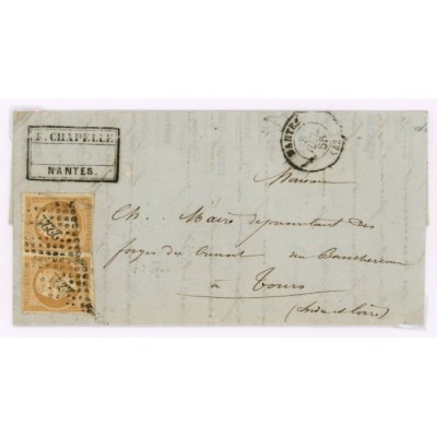 13 Oblitéré PC 2221 du 03/07/1855 - Depart Nantes (42) - Paire - Cote 53 Euros