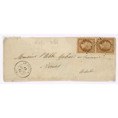 13 Oblitéré PC 2566 du 13/01/1862 - Depart Le Pouzin (6) - Paire verticale - Cote 70 Euros