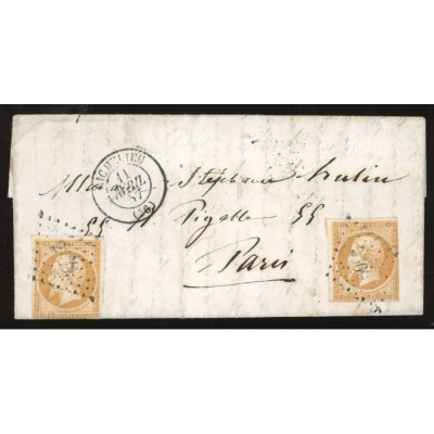 13 Oblitéré PC 2669 du 11/04/1857 - Depart Richelieu - 2 Timbres - Cote 58 Euros