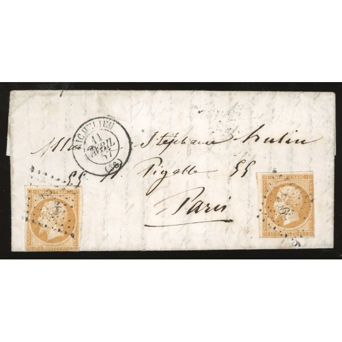 13 Oblitéré PC 2669 du 11/04/1857 - Depart Richelieu - 2 Timbres - Cote 58 Euros