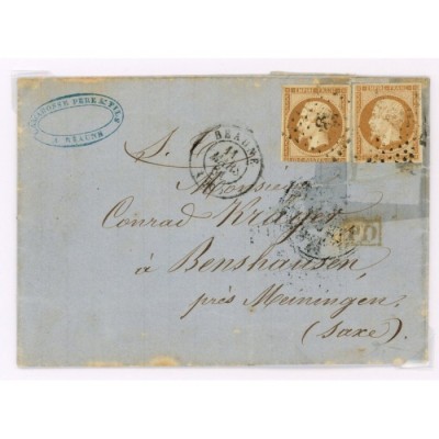 13 Oblitéré PC 325 du 11/03/1861 - Depart Beaune (20) - 2 Timbres - Cote 83 Euros
