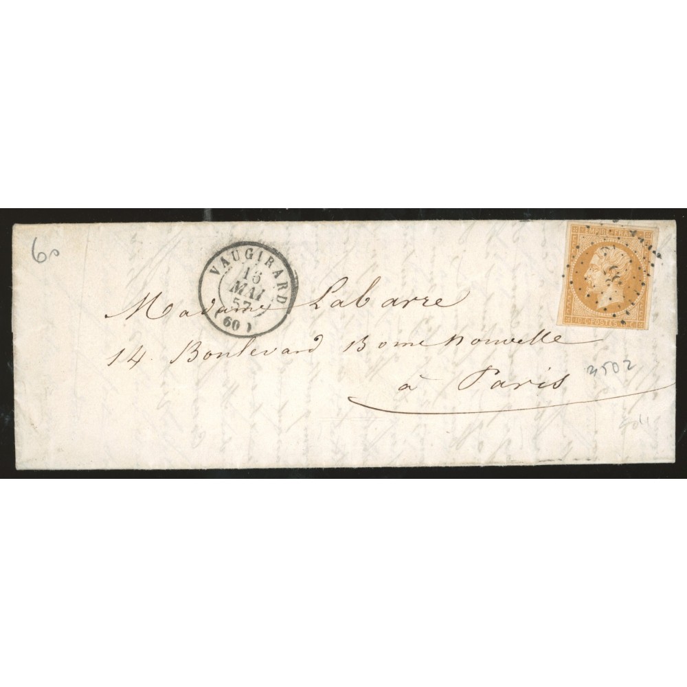 13 Oblitéré PC 3502 du 16/05/1857 - Depart Vaugirard - Cote 47 Euros