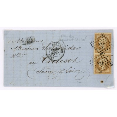 13 Oblitéré PC 378 du 28/11/1860 - Depart Besancon (24) - Paire verticale - Cote 53 Euros