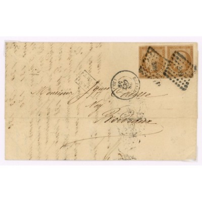 13 Oblitéré PC 389 du 28/10/1859 - Depart Beziers (33) - Paire - Cote 53 Euros