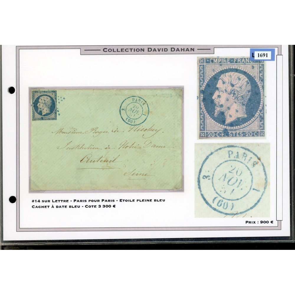 14 Oblitéré Etoile Bleue - Depart Paris (60) - Cote 650 Euros