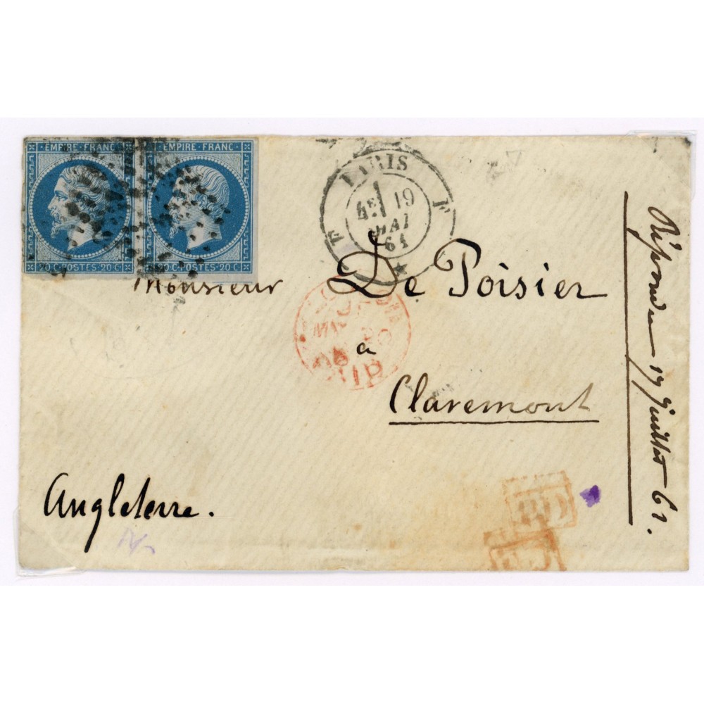 14 Oblitéré F du 19/05/1861 - Depart Paris (60) -   - Cote 73 Euros