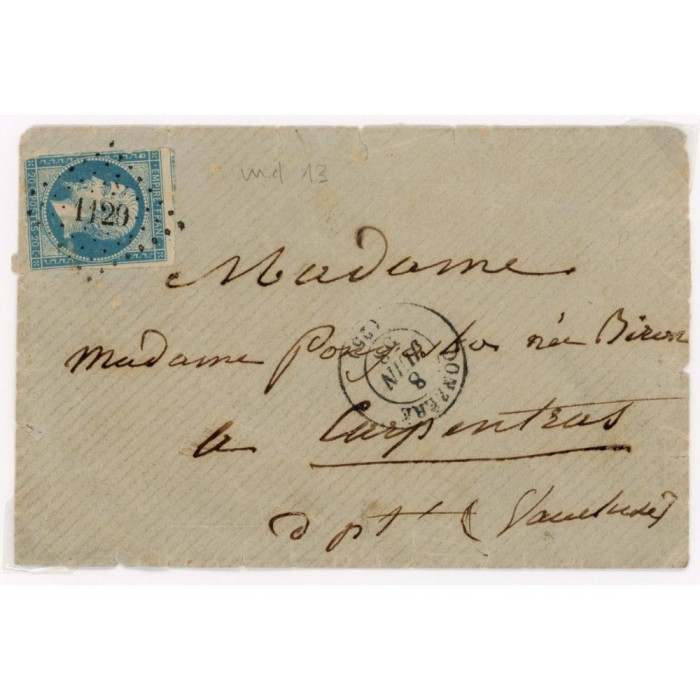 14 Oblitéré PC 1120 du 08/06/1858 - Depart Donzère (25) - Cote 88 Euros