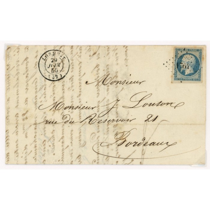 14 Oblitéré PC 1764 du 29/06/1855 - Depart Lormont (32) - Cote 53 Euros