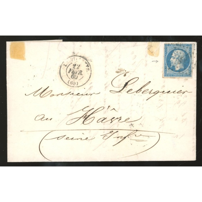 14 Oblitéré PC 3637 du 22/02/1860 - Depart La Villette - Petit anneau Lune devant le nez - Cote 48 Euros