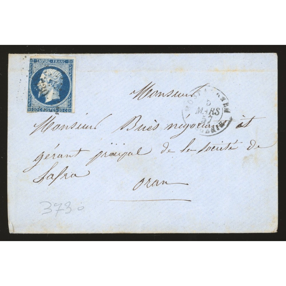 14 Oblitéré PC 3730 du 05/03/1857 - Depart Mostaganem (Algerie) - Cote 70 Euros