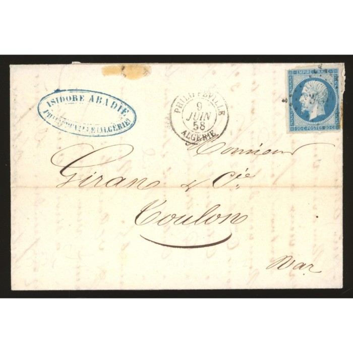 14 Oblitéré PC 3734 du 09/06/1858 - Depart Philippeville (Algérie) - Cote 68 Euros