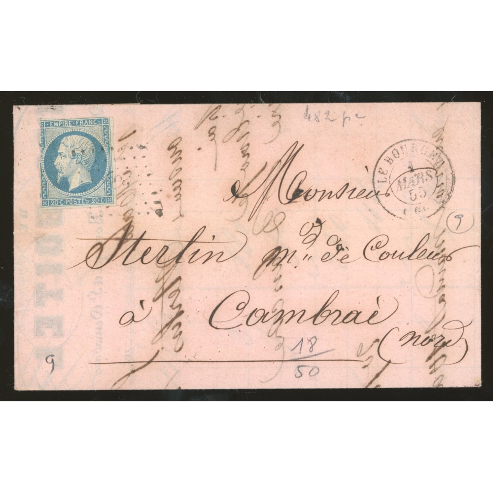 14 Oblitéré Pc 482 du 01/03/1855 - Depart Le Bourget - Cote 43 Euros