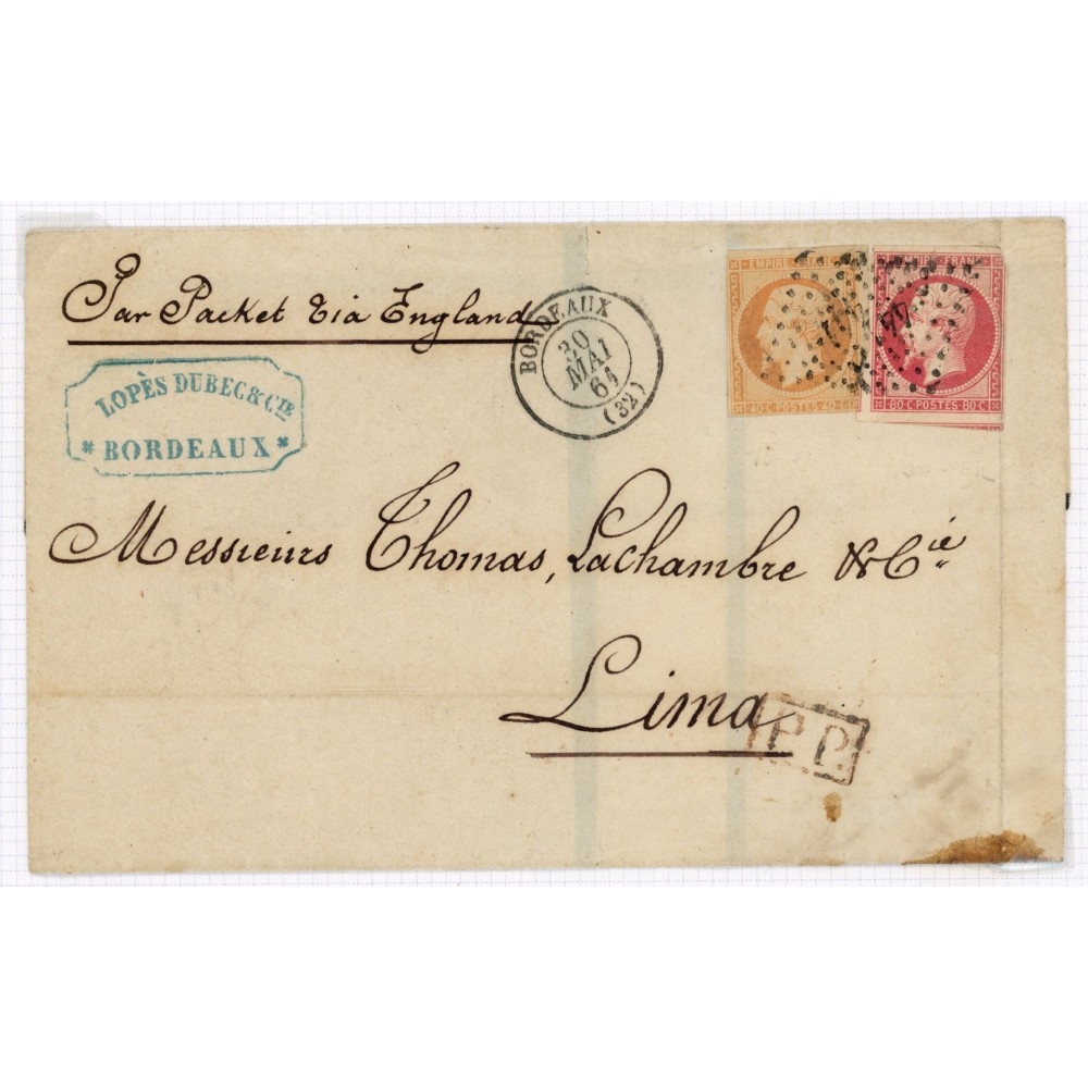 16 & 17 Oblitéré PC 441 du 20/05/1861 - Depart Bordeaux (32) -  P.P.  rouge dans un rectangle - Cote 103 Euros