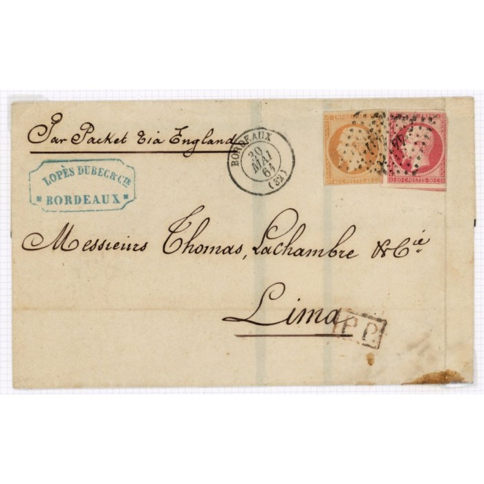 16 & 17 Oblitéré PC 441 du 20/05/1861 - Depart Bordeaux (32) -  P.P.  rouge dans un rectangle - Cote 103 Euros