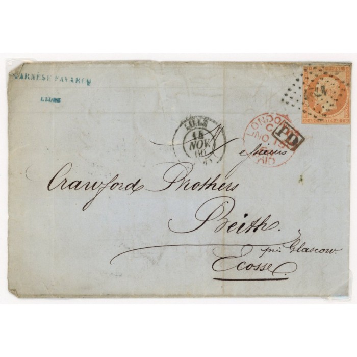 16 Oblitéré PC 1727 du 14/11/1860 - Depart Lille (57) -   - Cote 98 Euros