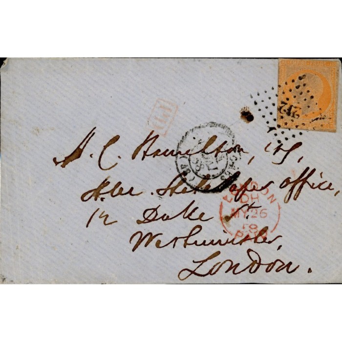 16 Oblitéré PC 212 du 1858 - Depart Avranches -   - Cote 98 Euros