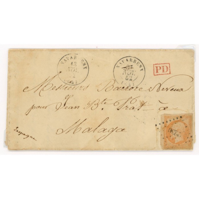 16 Oblitéré PC 2230 du 21/11/1852 - Depart Navarrenx (64) -  P.P.  rouge dans un rectangle - Cote 90 Euros