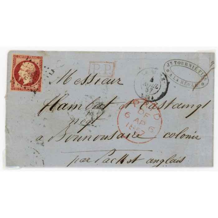 17A Oblitéré PC 2652 du 04/04/1857 - Depart La Réole (32) -  P.P.  rouge dans un rectangle - Cote 208 Euros