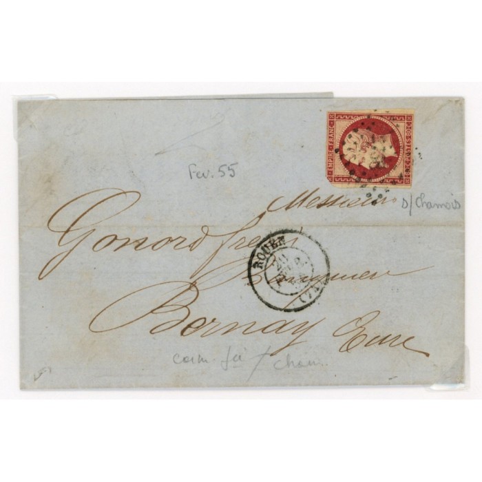 17A Oblitéré PC 2738 du Ferier 1855 - Depart Rouen (74) - Cote 153 Euros