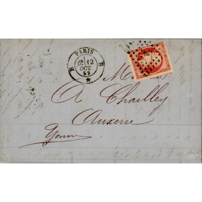 17B Oblitéré B du 12/10/1859 - Depart Paris B - Cote 150 Euros