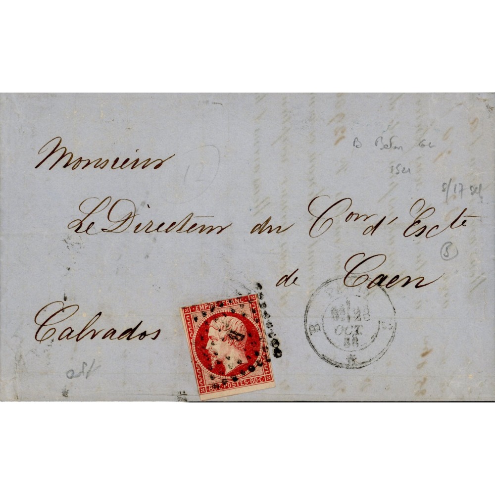 17B Oblitéré B du 28/10/1856 - Depart Paris (60) - Cote 150 Euros