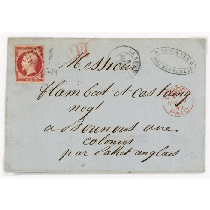 17B Oblitéré PC 2652 du 05/05/1859 - Depart La Réole (32) -  P.P.  rouge dans un rectangle - Cote 328 Euros