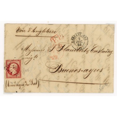 17B Oblitéré Pc 612 du 02/12/1858 - Depart Carcassonne (10) -  P.P.  rouge dans un rectangle - Cote 323 Euros