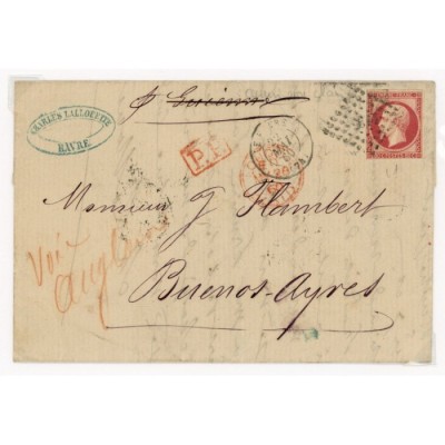 17B Oblitéré Petit Chiffre du 22/05/1860 - Depart  -  P.P.  rouge dans un rectangle - Cote 320 Euros