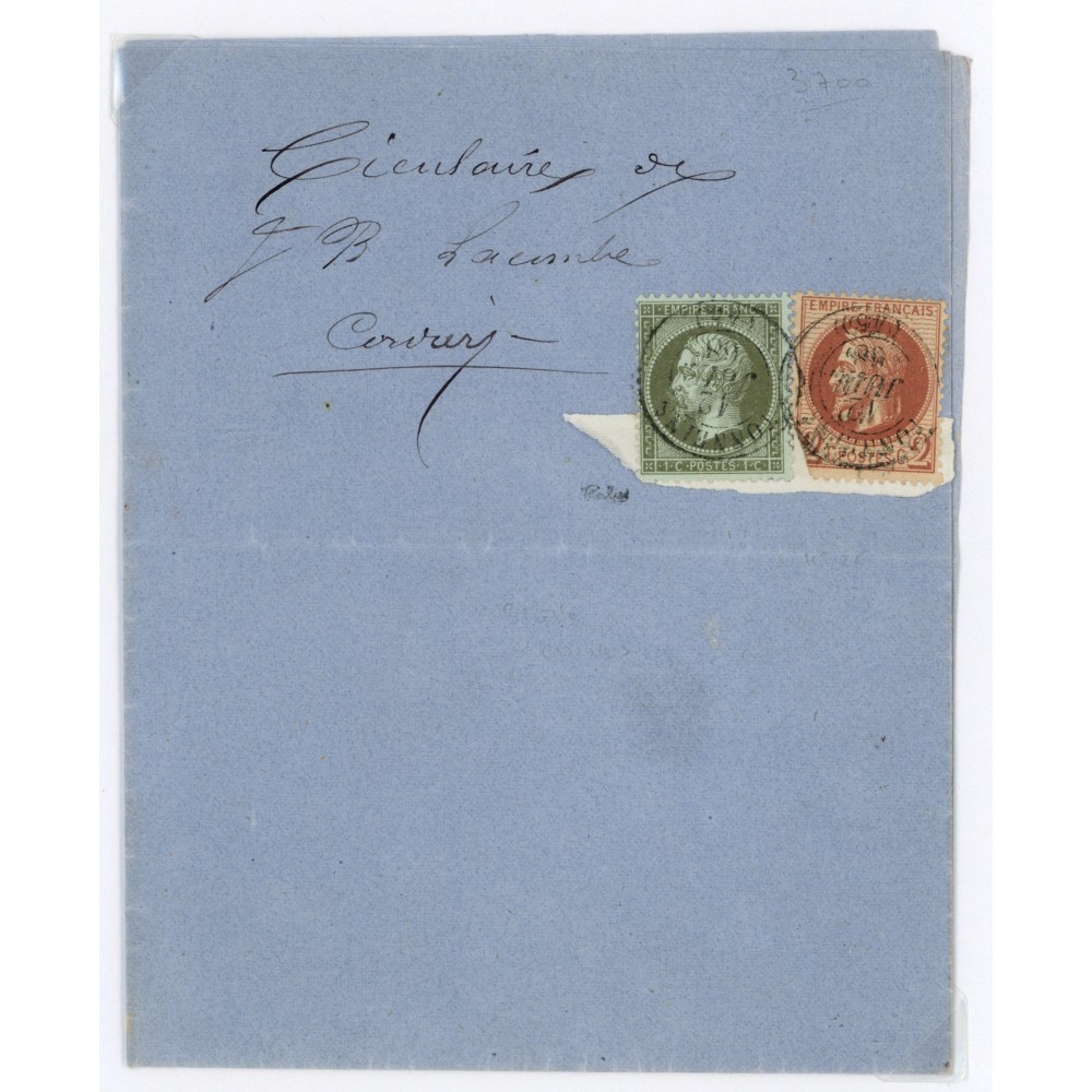 19 & 26 Oblitéré Cachet a Date du 12/07/1868 - Depart  - Signé Calves - Cote 200 Euros