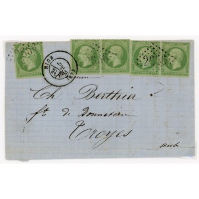20 Oblitéré GC 2656 du 05/10/1871 - Depart Nice (87) - 5 Timbres - 2 Paires - Cote 503 Euros
