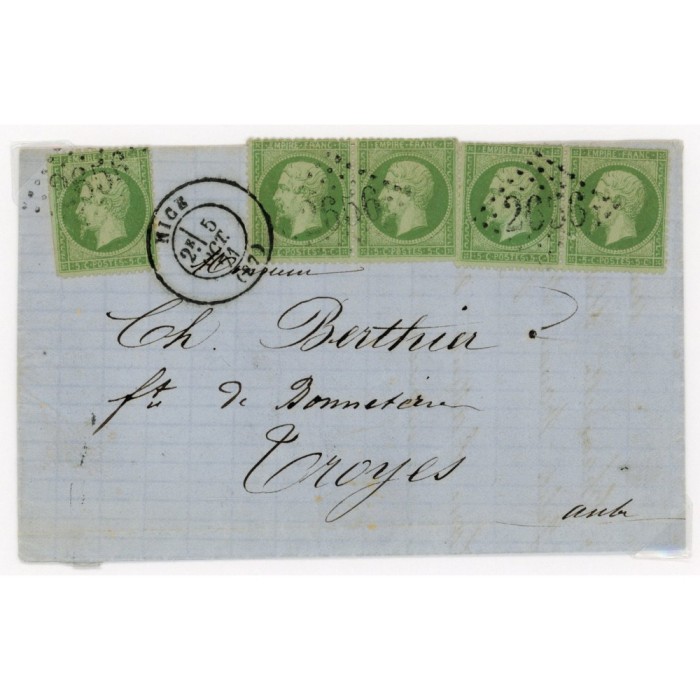 20 Oblitéré GC 2656 du 05/10/1871 - Depart Nice (87) - 5 Timbres - 2 Paires - Cote 503 Euros