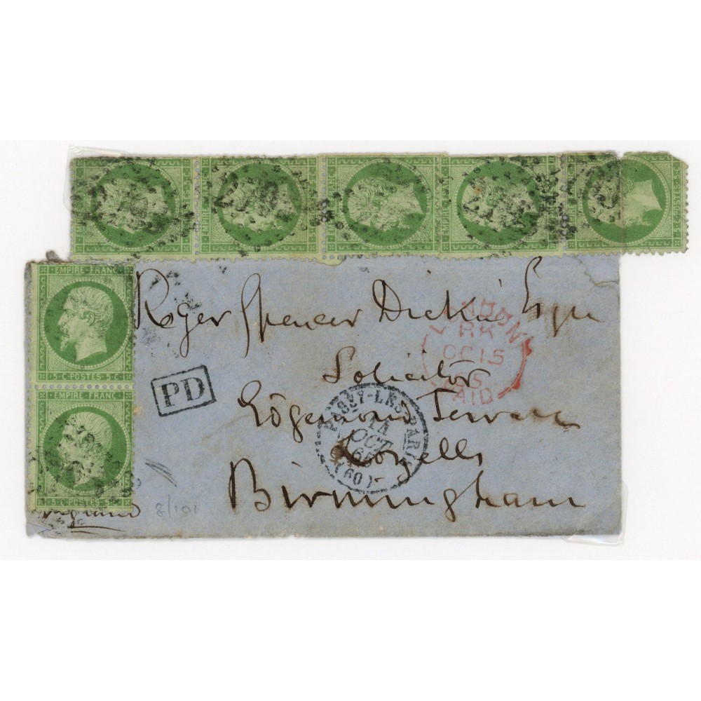 20 Oblitéré GC 2793 du 14/10/1865 - Depart Passy les Paris (60) - Bande de 5 et paire - Cote 503 Euros