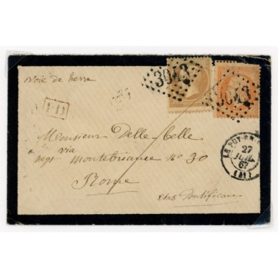 21 & 23 Oblitéré GC 3043 du 27/07/1867 - Depart Le Puy en Velay (41) -   - Piquage décalé - Cote 53 Euros
