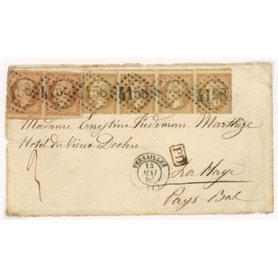 21 & 23 Oblitéré GC 4158 du 14/05/1865 - Depart Versailles (72) -   - Paire du 23 et bande de 4 du 21 - Cote 168 Euros